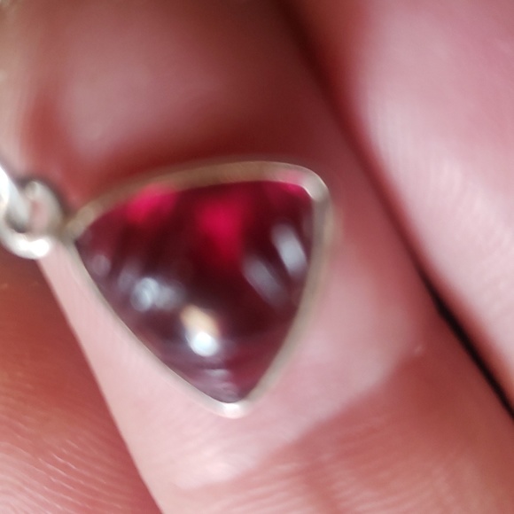 Sterling silver oval chain choker with cats eye garnet handmade - Picture 3 of 8